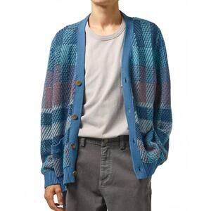 NEW CORRIDOR blow-up plaid cardigan in blue